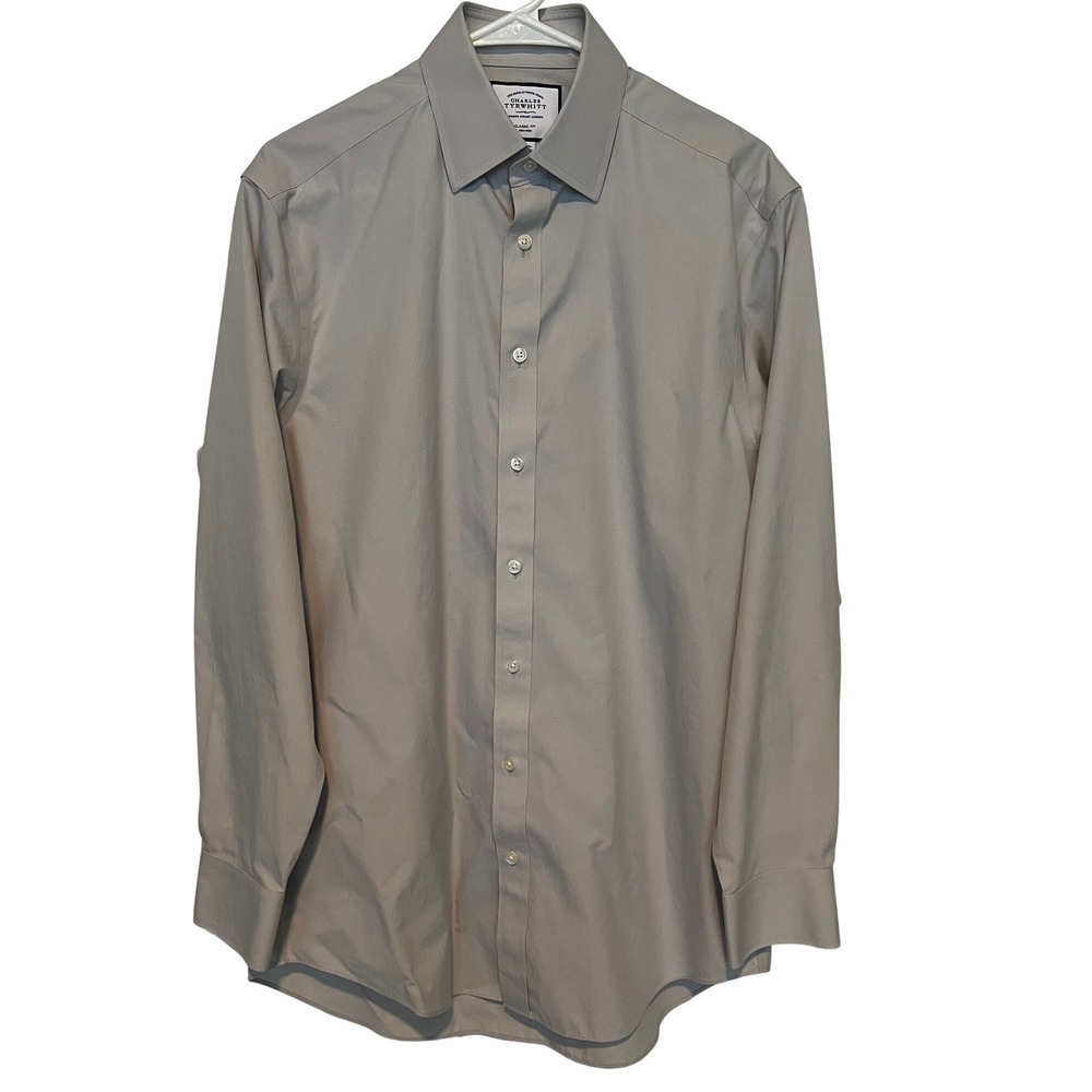Charles‎ Tyrwhitt Men's 15.5 34 Dress Shirt Grey Classic Fit Non-Iron Cotton